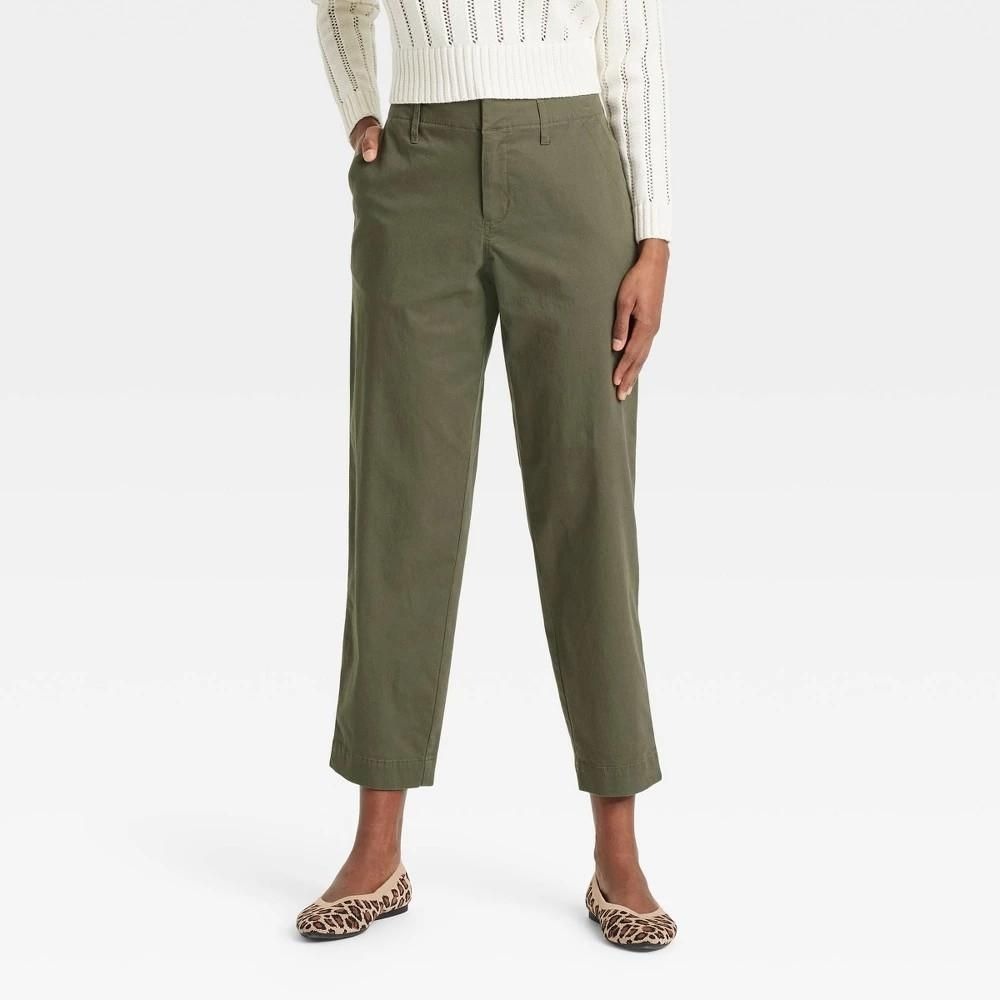 Women's High-Rise Tapered Ankle Chino Pants a New Day Olive 8 Cotton Spandex